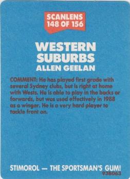 1989 Scanlens #148 Allan Geelan Back